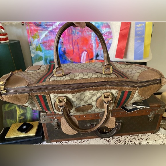 Auth Rare Vintage GUCCI Sherry Duffle Bag Tote Carry On Luxury Designer Luggage - Picture 3 of 11